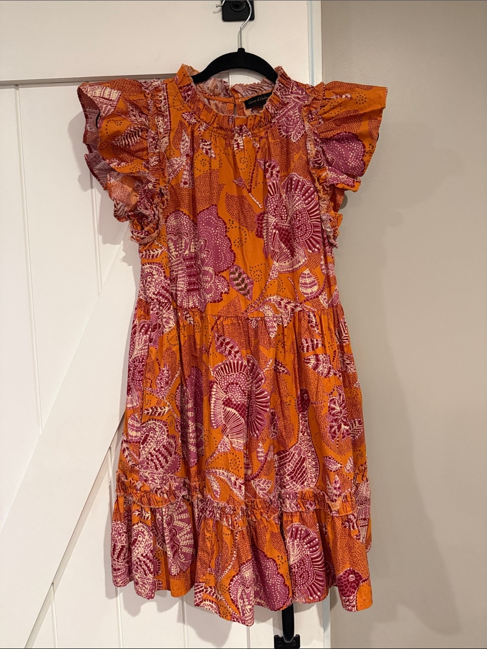 House of Harlow 1960 Orange and Purple Floral Ruffle-Sleeve Dress